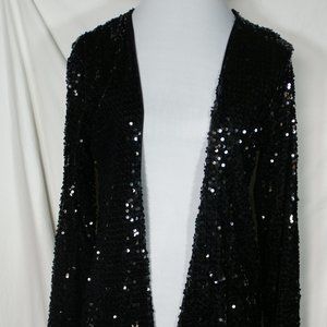 Loila Sequin Covered Open Front Cardigan Women's Small Lined Long Sleeve Evening